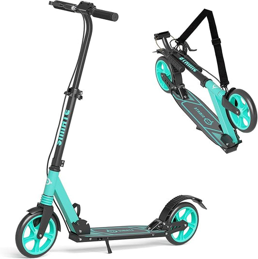 Kick Scooter for Kids Teens & Adults, 4 Adjustable Heights, 8IN All Terrain Big Wheels, Dual Brakes & Dual Suspension, Foldable and Lightweight, Gifts for Girls Boys