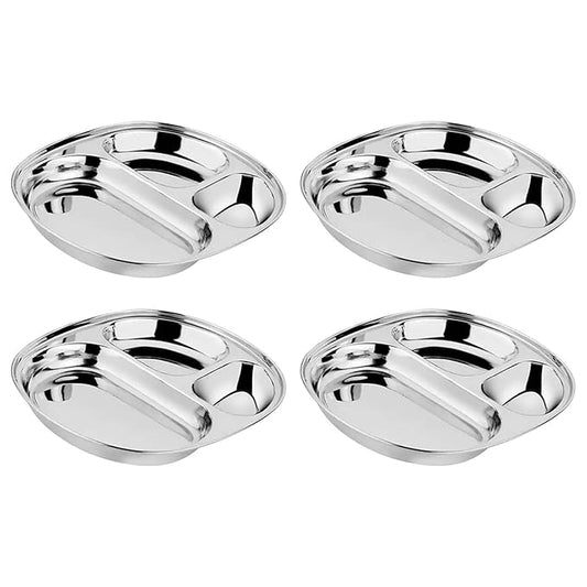 Ahimsa Stainless Steel Plates for Kids - Divided Plates for Toddlers, Pediatrician Designed, Non Toxic Toddler Plate, Camping Plate, BPA Free & Dishwasher Safe (Set of 4)