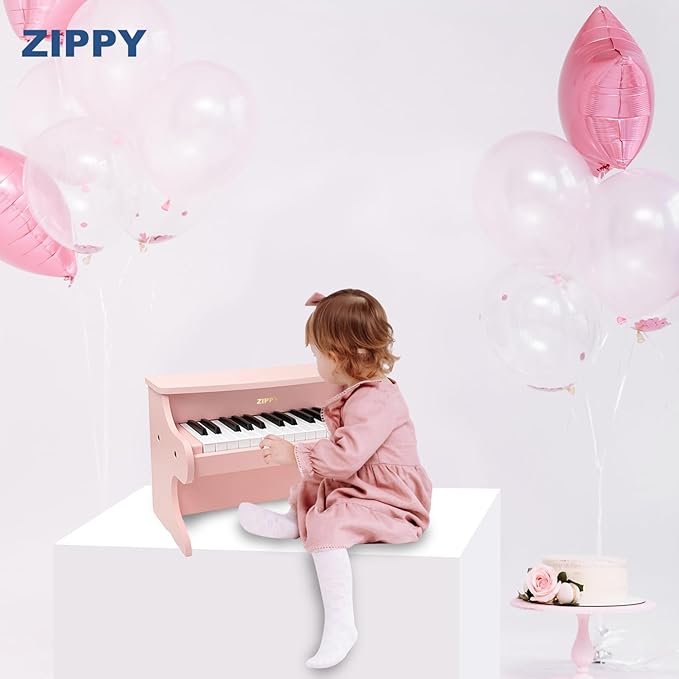 ZIPPY Kids Piano Keyboard, 25 Keys Digital Piano for Kids, Mini Music Educational Instrument Toy, Wood Toy for Toddlers Girls Boys (Pink)