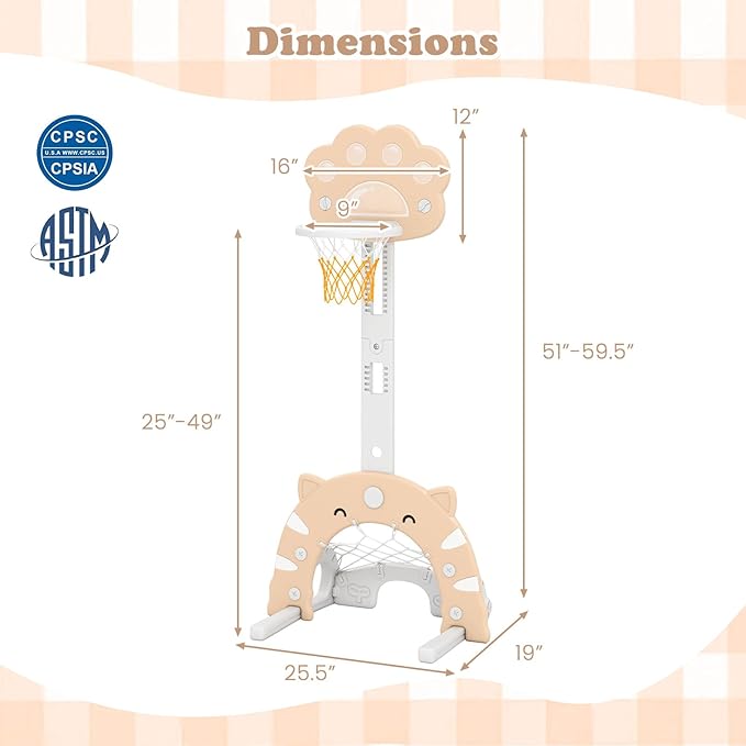 Costzon 3 in 1 Toddler Basketball Hoop, Height Adjustable Kids Sports Center w/Foldable Basketball, Soccer & Golf Game, Indoor Outdoor Activity Playset w/Foldable Rim, Gift for Children Baby Infant