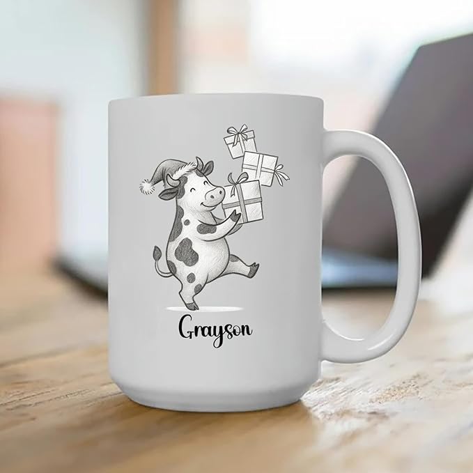 Cow Ceramic Cup 11 15Oz, Personalized Cow Coffee Mug Gift For Christmas, Unique Animal White Accent Coffee Cup, Custom Cows Lover Coffee Mug With Name, Unique Cows Teacup Gift For Kid Child Birthday