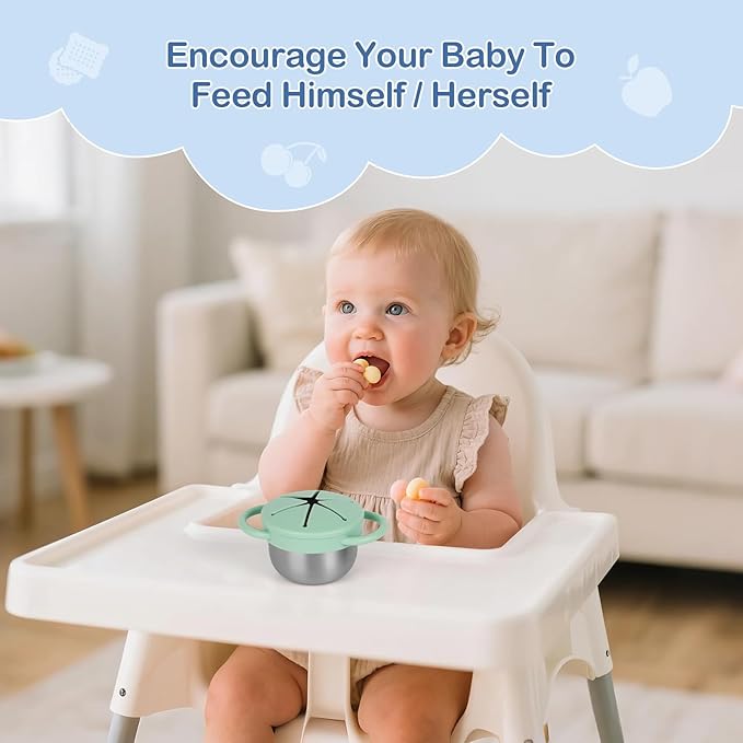 2 Pack Snack Cups for Toddlers Spill Proof - Detachable Stainless Steel Toddler Snack Cups with Silicone Lids & Handles - Dishwasher Safe Baby Snack Containers for Mess-Free Snacking (Blue and Green)