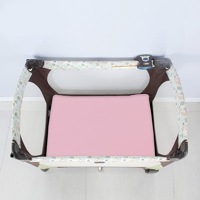 4-Pack Fitted Pack and Play Sheets for Boys and Girls - Breathable, Soft Microfiber Baby Sheets in Grey and Pink