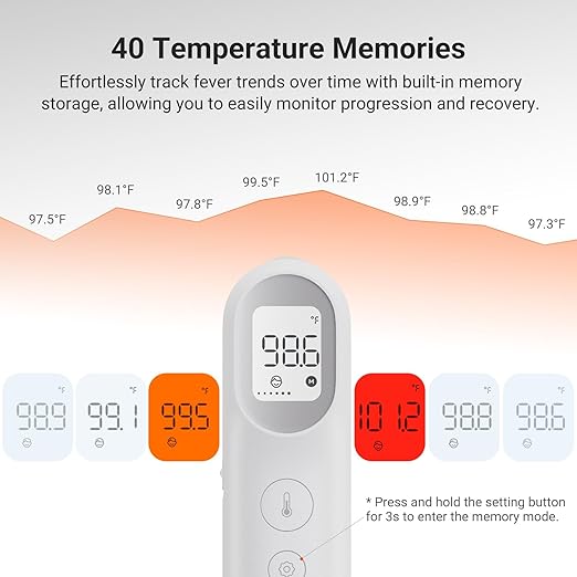 iHealth Infrared Digital Thermometer for Adults and Kids, Baby Thermometer with 3-in-1 Mode & 3-Color Prompt, Fever Alarm & Silent Mode, Forehead & Object Detection, 40 Memory Storages, PT9L, White