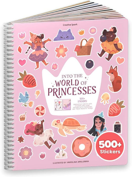 Princess Sticker Book Activity for Kids, World of Princesses by Cupkin, Toddler Airplane Travel Essentials, 500+ Stickers for Kids 12 Scenes + Coloring Book Pages, Girly Kid Gift, Crafts Ages 2-8