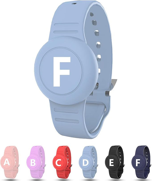 Waterproof Bracelet for AirTag Kids, Personalized Initial Letter Hidden Holder Compatible with Air Tag, Silicone Case for Airtag Adjustable Anti-Lost GPS Tracker for Toddler Child Elder, F