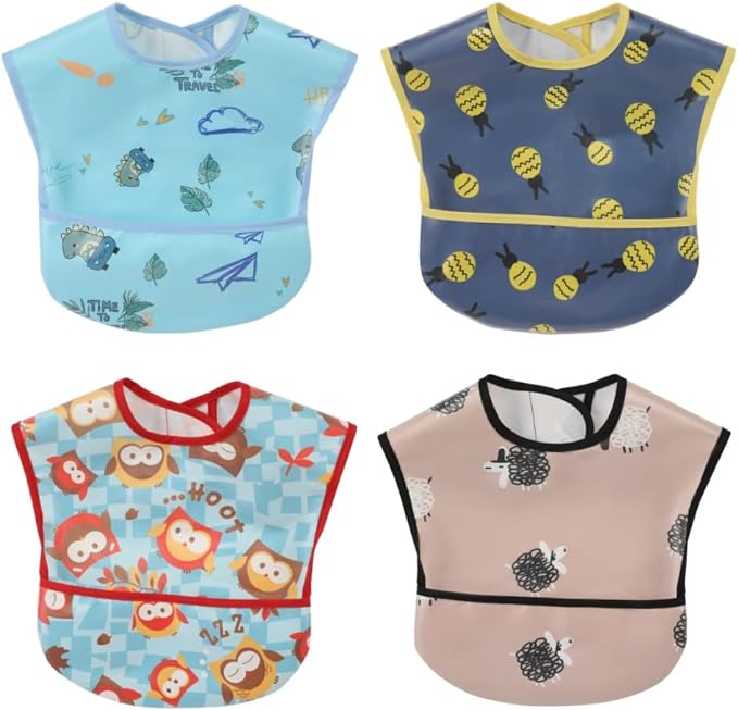 Baby bibs Waterproof Toddler bib - Feeding bib with Pocket for Infant Boy Girl Washable 6-36M