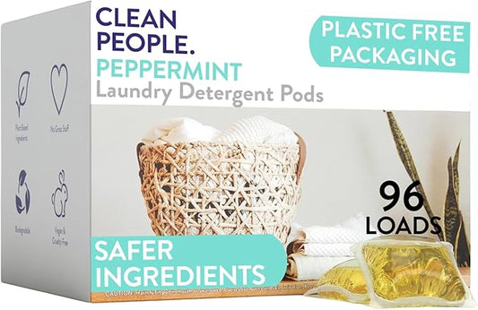 The Clean People Laundry Detergent Pods - Hypoallergenic Laundry Pods - Ultra Concentrated, Recyclable Packaging, Stain Fighting - Peppermint, 96 Pack
