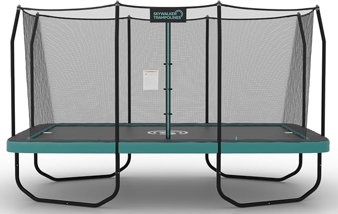 SKYWALKER TRAMPOLINES 12 FT 15 FT Round Trampoline with Safety Enclosure Net, 9 x 15 FT Rectangle Outdoor Trampoline, Recreational Trampoline for Kids