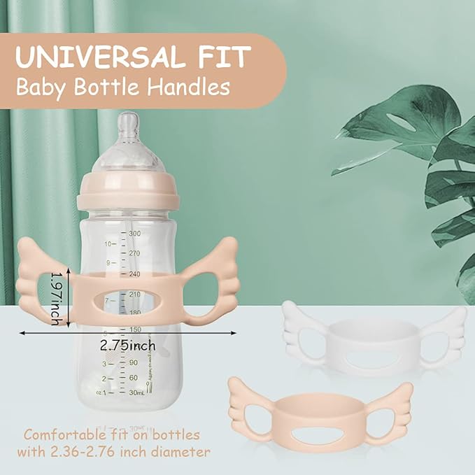 Silicone Baby Bottle Handles, 2PCS Pink/White Easy Grip Handles for Wide-Neck Bottles, BPA-Free, Dishwasher Safe