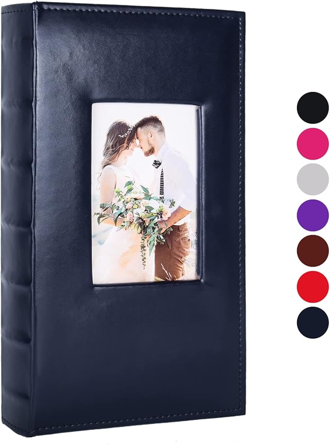 RECUTMS Photo Album 4x6 300 Pocket Black Pages PU Leather Slip-in Picture Album for Baby Family Anniversary Wedding Mother's Day (Blue)