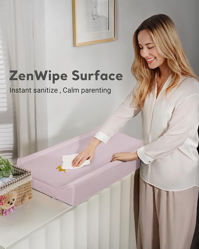 Vegan Leather Waterproof Baby Changing Pad - Wipeable, Extra Thick & Portable & Non-Slip Diaper Mat for Dresser, Crib, Travel | Soft & Safe (Pink)