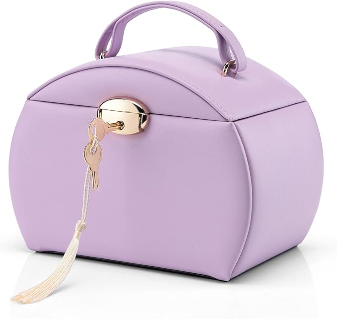 Vlando Musical Jewelry Box with Spinning Ballerina, Lockable Girls’ Jewelry Organizer for Necklaces Rings and Hair Accessories, Gift for Girls and Kids, Purple