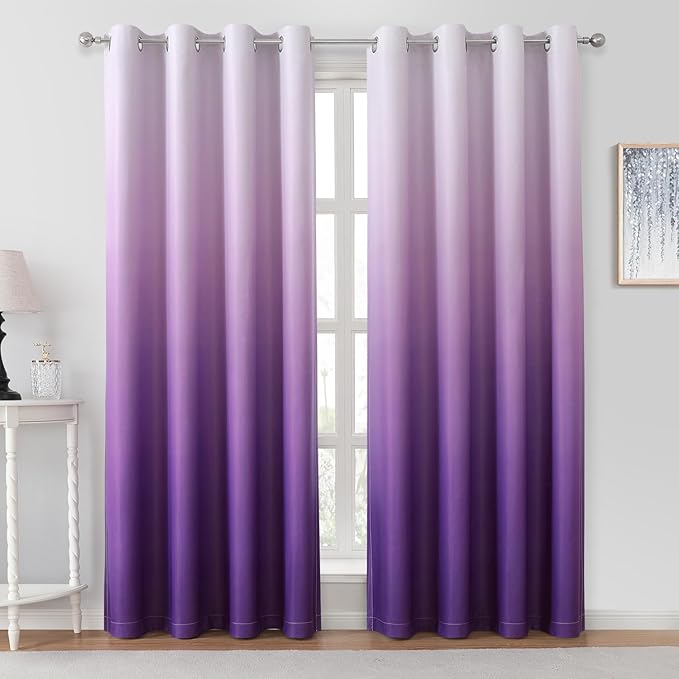 HOMEIDEAS Purple Ombre Blackout Curtains 52 X 96 Inch Length Gradient Room Darkening Thermal Insulated Energy Saving Grommet 2 Panels Window Drapes for Living Room/Bedroom