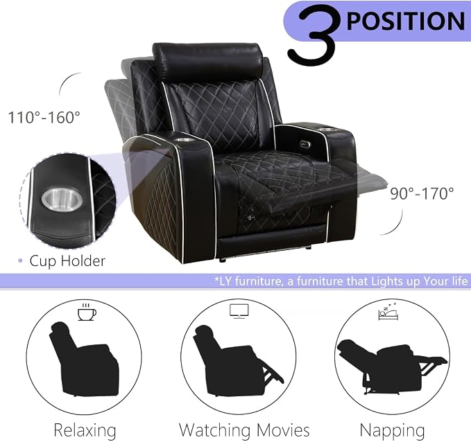 Power Recliner Sofa Set, Breathing Leather Reclining Couch Set, Home Theater - Image 5