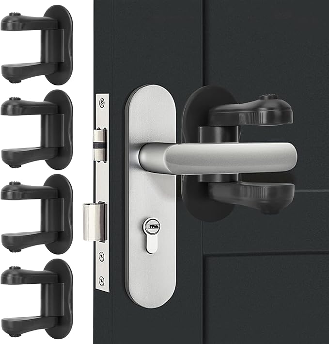 Child Proof Door Lever Lock, 4 Pack Door Locks for Kids Safety, Door Knob Child Proof, Baby Proofing, 3M Adhesive, Door Handle Child Proof, Baby Safety Locks for Toddlers (Black)
