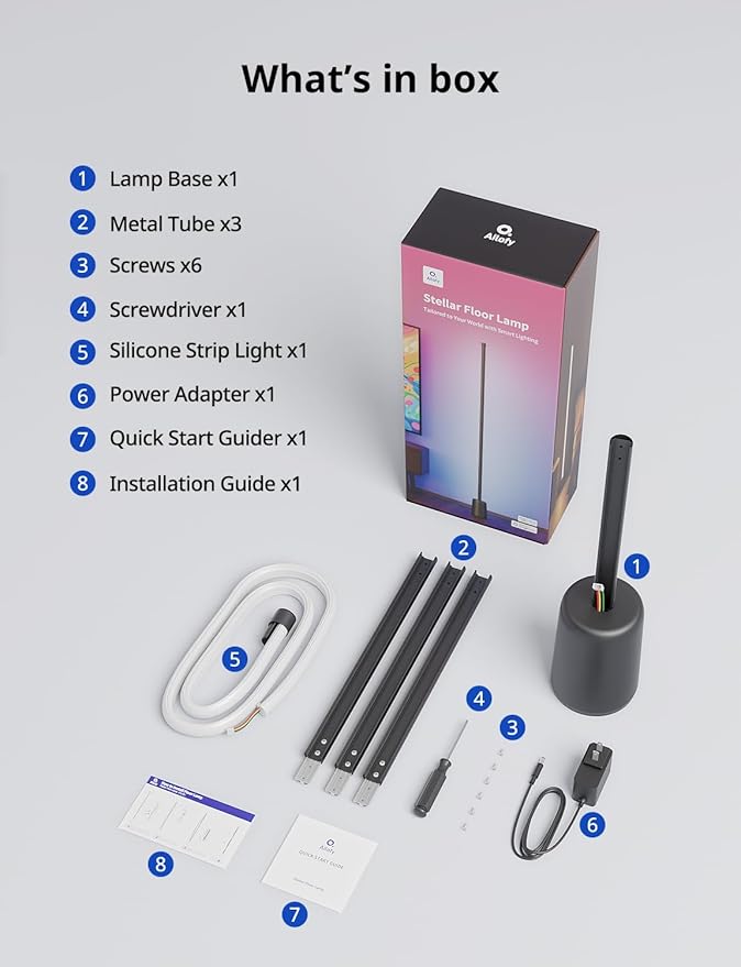 Ailofy Corner Floor Lamp, 1500lm RGBW Corner Lamp Work with Alexa & Google Assistant, 16 Million DIY Colors, Sync with Music, App Control, Modern LED Floor Lamp for Living Room & Bedroom, Black