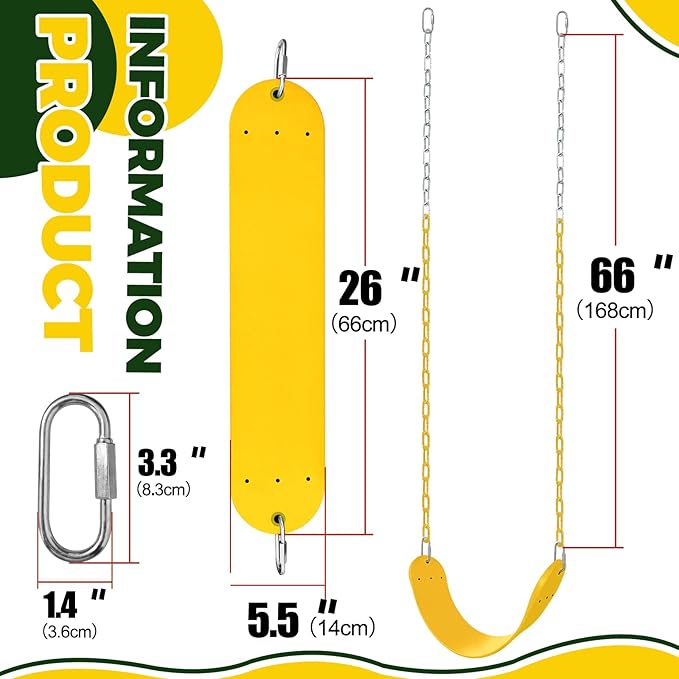 Swings Set - 2-Pack Suitable for Kids and Adults, Comes with Hooks & Chains, Perfect for Backyard