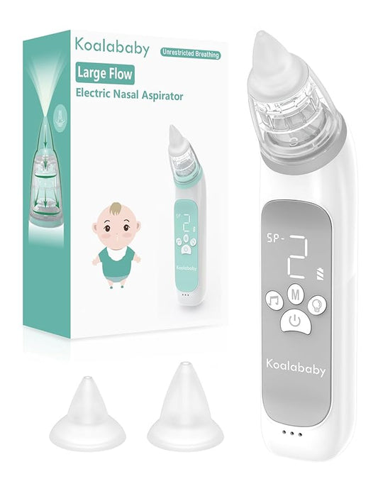 Koalababy Electric Nasal Aspirator for Baby, Large Flow, Baby Nose Sucker with 3 Suction Levels, Rechargeable Nose Cleaner for Toddlers, Music and Light Soothing, Soft Silicone Tips