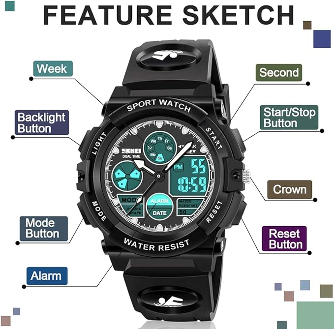 ATIMO LED Multi Function Waterproof Watch for Kids - Kids Gifts