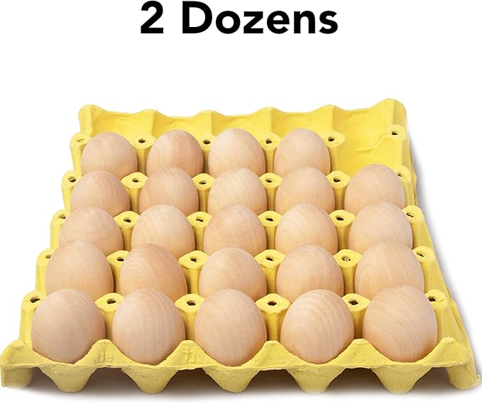 CALPALMY 24 Pieces Wooden Eggs - Life-Size, Reusable Fake Easter Eggs for Painting, Decorating, Crafting, Pretend Play, Faux Food Display, Nest Box Training