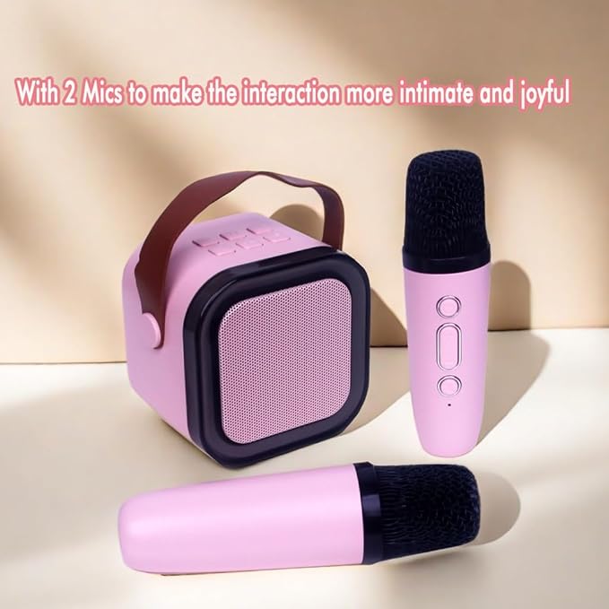 Mini Karaoke Machine for Kids Adults with 2 Wireless Microphones Portable Bluetooth Speaker with Microphone,Toys Birthday Gifts for Girls Ages 4, 5, 6, 7, 8,12+ Toddler Teens