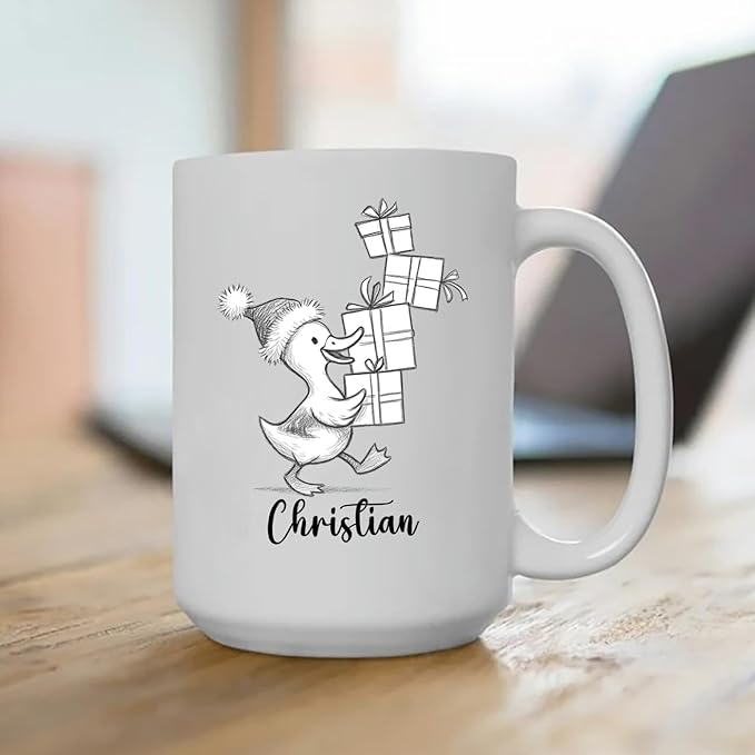 Duck Lover White Ceramic Mug Gift For Girlfriend/Boyfriend/Besties/Sibling, Personalized Duck Accent Coffee Cup, Customized Ducks Coffee Mug With Name, Cute Animal Lover White Travel Mug 11 15 Oz