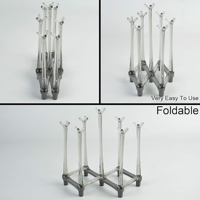 Retractable Cup Drying Rack, Drinking Glass Drainer Stand, Baby Bottle & Sports Bottle Draining Organizer, Countertop Mug Tree, Mugs Tea Cups Storage Rack with Non-Slip Bottom, PP Material, Gray-1 Pcs