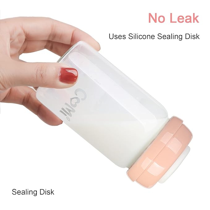 COMI Wide Neck Glass Breastmilk Collection n Storage Bottle, 6oz with Screw Ring Sealing Disk; Re-markable Sealing Disc. BPA Free, Fits Breast Pumps & Nipples (Pink Lids)