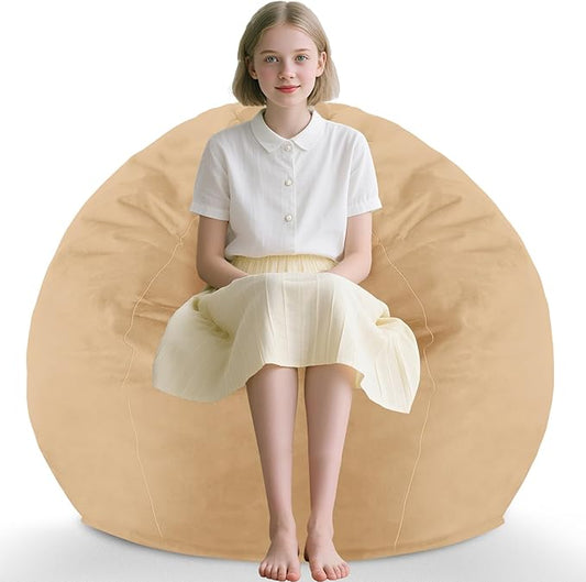 2FT Bean Bag Chair, Comfy Bean Bag Chairs with Memory Foam Filled, Fluffy Beanbag Sofa with Dutch Velvet Cover, Teardrop BeanBag Chairs for Living Room, Playroom - Khaki