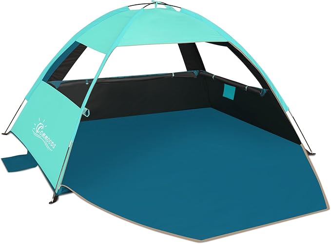 COMMOUDS Beach Tent Sun Shade for 3/4-5/6-7/8-10 Person, UPF 50+ Beach Sun Shelter Canopy Tent, Lightweight, Easy Set Up and Carry