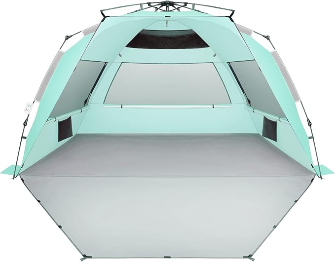 Oileus XX-Large Pop Up Beach Tent Sun Shelter for 5-6 Person Portable Sun Shade Instant Tent for Beach with Carrying Bag, Stakes, 6 Sand Pockets, Anti UV for Fishing Hiking Camping Light Green