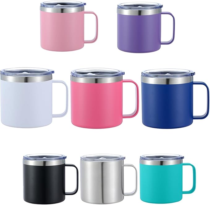 Personalized Mug Cup with Handle 12/14oz Custom Stainless Steel Mugs Customized Name Coffee Tumbler for Women Men Student Family Office Gifts, Initials