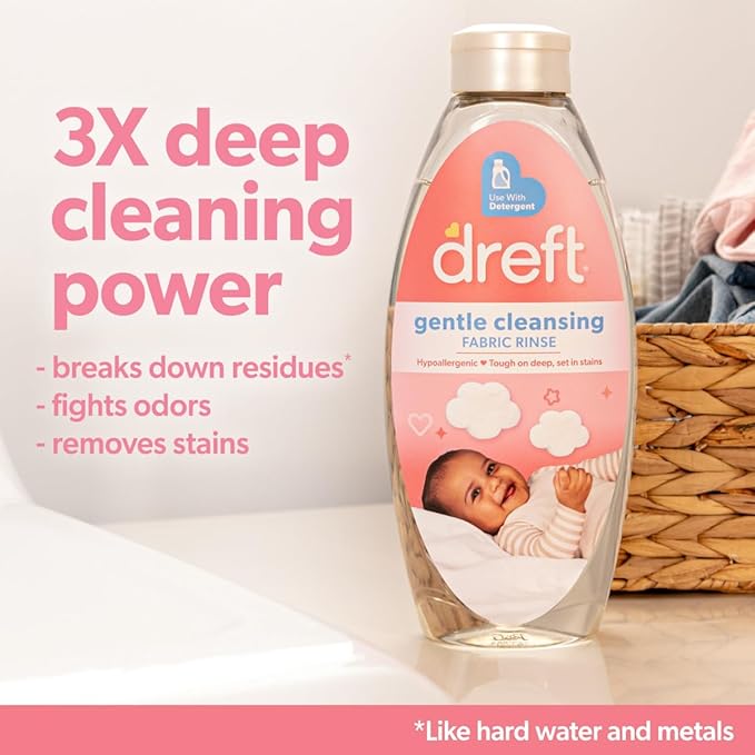 Dreft Baby Gentle Cleansing Fabric Rinse, 48 fl oz, Hypoallergenic, Dermatologist Tested on Sensitive Skin, Odor Remover