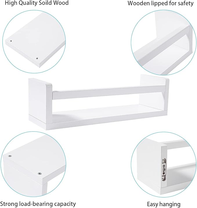 Nursery Floating Shelves for Kids Room, Set of 3 Wall Book Shelves for Kitchen Living Room, Book Shelf Wall Mounted for Baby Kids Bedoom Bathroom (White, 16inch Set 3)