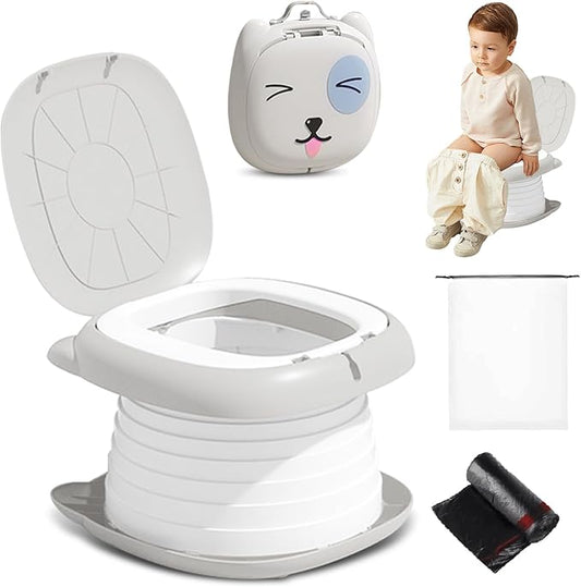 2025 Upgraded Portable Potty Training, Travel Potty for Toddler, portable toilet for kids Foldable, Apply to Seat Emergency Toilet for Camping, Outdoor,Car, Indoor(white Gray)