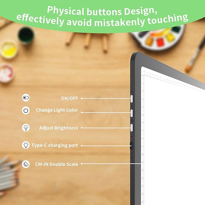 KOBAIBAN A3 Magnetic Light Box for Tracing, Rechargeable Diamond Art Light Board with Side Physical Buttons, 3 Color Light Modes Super Bright Light Pad Light Table for Drawing, Weeding Vinyl (Black)