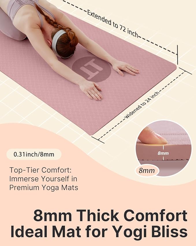 YOTTOY Yoga Mat, 72"x 32"x1/3" Extra Wide Non-Slip Exercise Fitness Yoga Mats,Eco-Friendly TPE Exercise Mats for Women Men Home Workout with Strap Bag