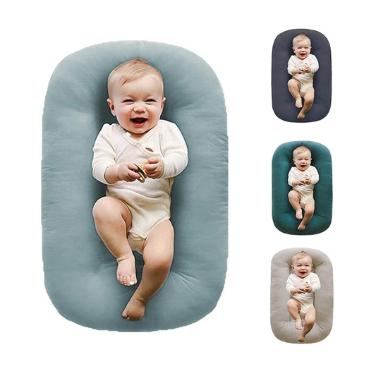 Baby Lounger for Newborn,Baby Nest for Newborn Soft Cotton Breathable for Playtime & Relaxation,Flat Babies Essentials Gifts Newborn Lounger for Boys & Girls 0-12 Months(Misty Blue)