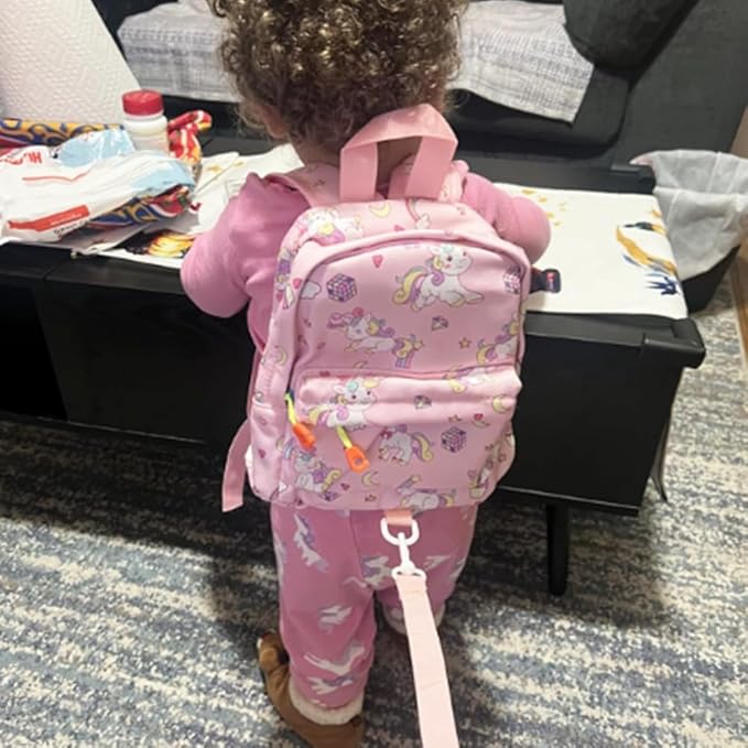 Accmor Toddler Backpack Leash with Anti Lost Wrist Link, Cute Mini Child Walking Harnesses Keep Kids Close Back Pack Rope Tether Rein for Baby Boys (Pink/Unicorn)