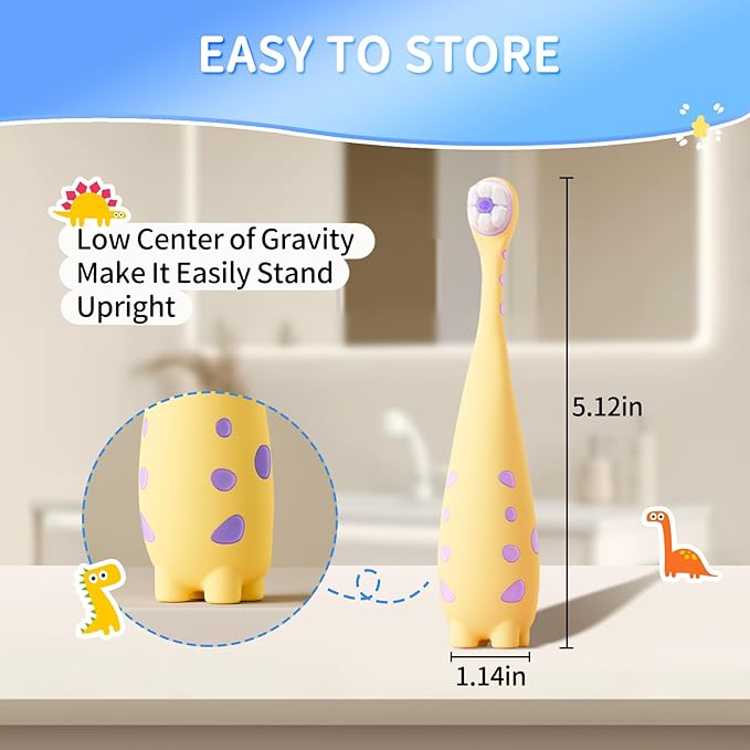 Toothbrush for Toddlers 1-3,Infant to Toddler Training Tooth Brush,Extra Soft Baby Toothbrushes Cleans Baby Sensitive Teeth Non-Slip Grip, Cute Dinosaur Kids Toothbrush for Boys Girls 2 Pack