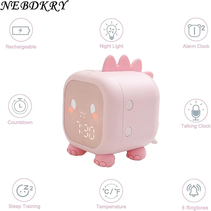Alarm Clock Kids Dinosaur Alarm Clocks Girls Pink Digital Alarm Clock for Kids Girl Children with Night Light