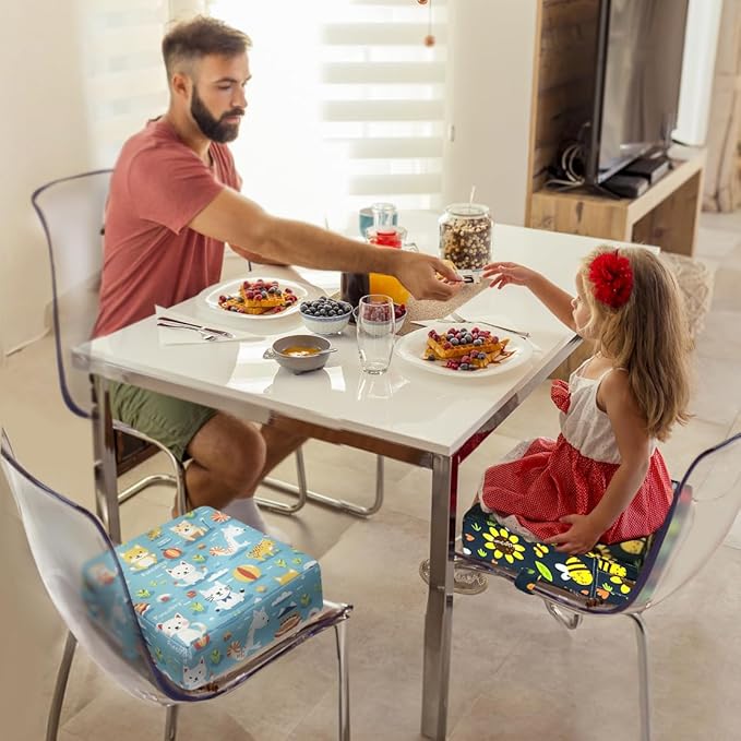 Toddler Booster Seat for Dining Table, Portable Booster Seat for Kitchen Chair, 4 Inch High-Density Foam Cushion with Adjustable Safety Straps and Non-Slip Bottom, Perfect for Kids Travel and Daily