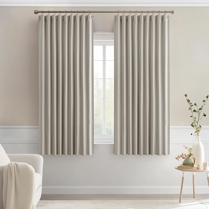 MIULEE Stone Back Tab Blackout Curtains 63 Inch Length 2 Panels Set for Living Room Bedroom Privacy, Rod Pocket/Pinch Pleat Thermal Insulated Room Darkening Pleated Light Blocking Drapes