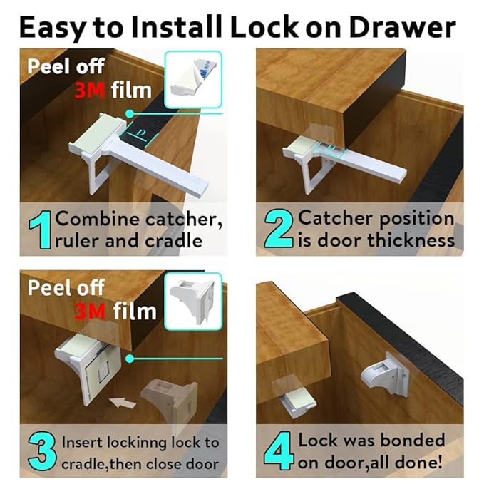 Upgraded Magnetic Cabinet Locks (6Locks and 2 Keys) Baby Proofing Cabinet Lock for Child Safety, No Drilling or Tools Needed