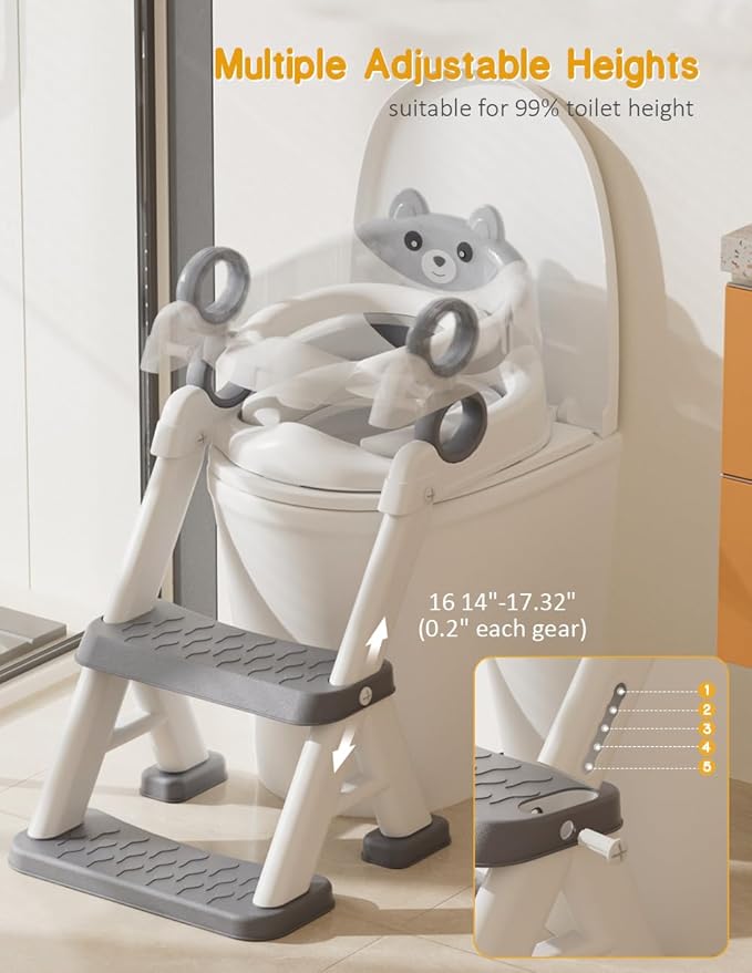 Potty Training Seat, Toddler Toilet Seat With Steps, 2 In 1 Toddler Potty Training Toilet With Splash Guard, Anti-Slip Step Stool Soft Mat, Adjust High Potty Seats For Toddlers Kids Boys Girls