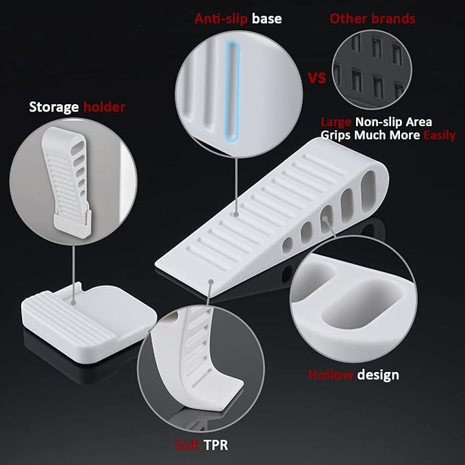 JQK Rubber Door Stopper Wedge, White 2 Pack Soft TPR Premium Door Stops for Bottom of Heavy Duty Door on Tile, Concrete, Carpet, Wooden Floor, DSB61-WH-P2