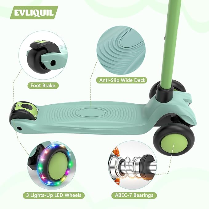 Kids Scooter,Lighted Wheels and 3 Adjustable Height Handlebars Scotters for Kids 3-12,3 Wheel Toddler Kick Scotter for Boys & Girls up to 132 Lbs.