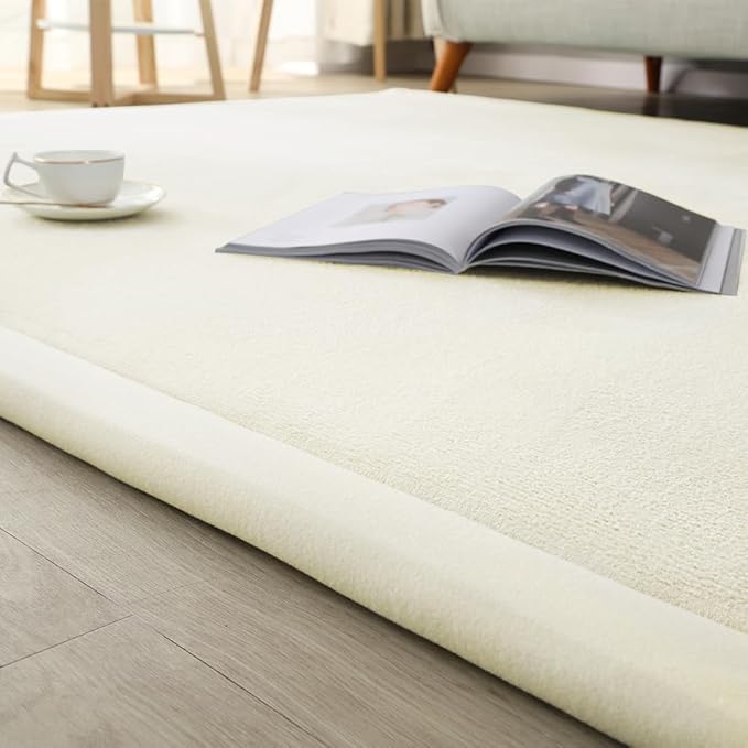 Loartee Coral Velvet Crawling Rugs & Play Mat (5'11"x6'7", Beige) for Toddler & Yoga