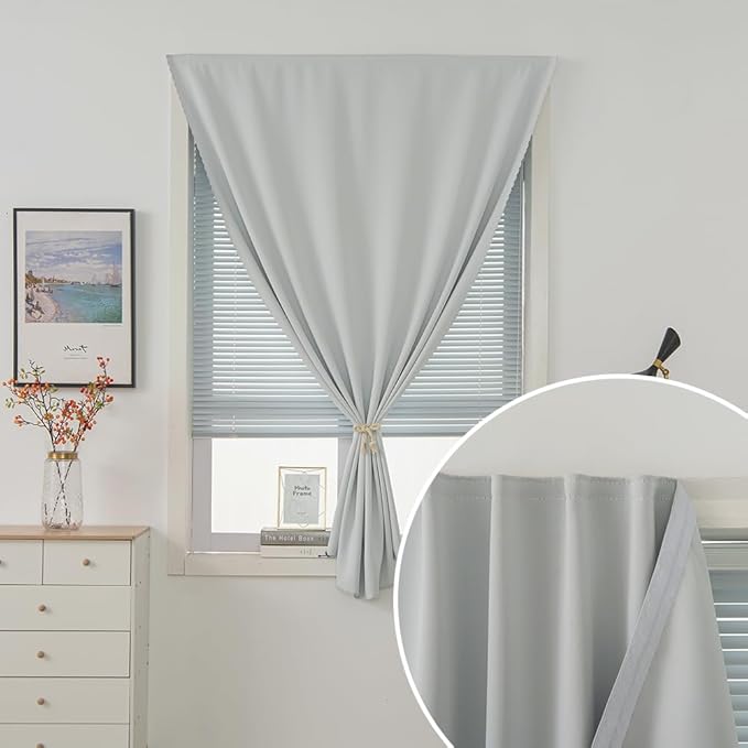 self Adhesive Curtains Portable Blackout Curtain Simple and Easy to Install Bedroom Window Thermal Lnsulated Kitchen Room Darkening Black Small Drapes, 47" W X 71" L, White, 1 Panel